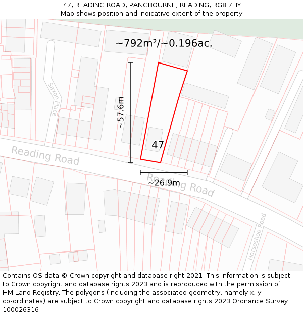 47, READING ROAD, PANGBOURNE, READING, RG8 7HY: Plot and title map