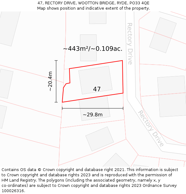 47, RECTORY DRIVE, WOOTTON BRIDGE, RYDE, PO33 4QE: Plot and title map