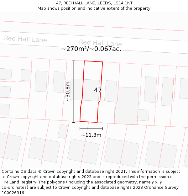 47, RED HALL LANE, LEEDS, LS14 1NT: Plot and title map