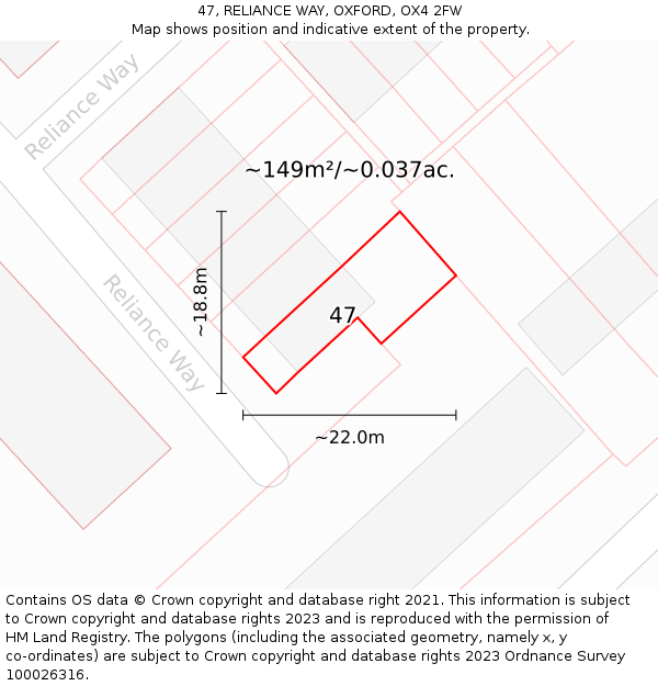 47, RELIANCE WAY, OXFORD, OX4 2FW: Plot and title map