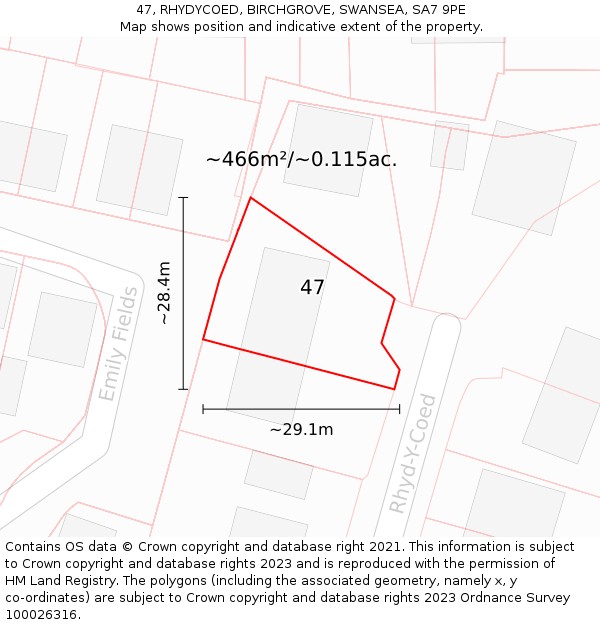 47, RHYDYCOED, BIRCHGROVE, SWANSEA, SA7 9PE: Plot and title map