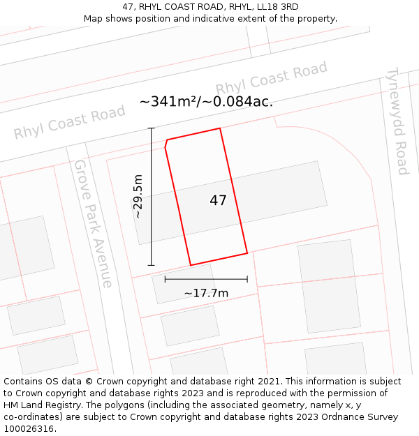 47, RHYL COAST ROAD, RHYL, LL18 3RD: Plot and title map