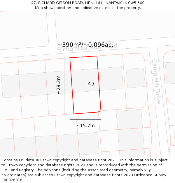 47, RICHARD GIBSON ROAD, HENHULL, NANTWICH, CW5 6XS: Plot and title map