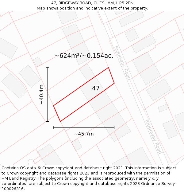 47, RIDGEWAY ROAD, CHESHAM, HP5 2EN: Plot and title map