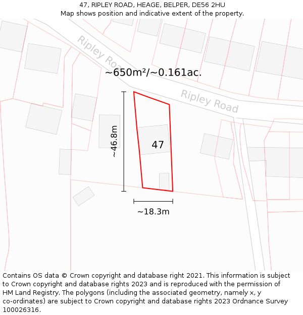 47, RIPLEY ROAD, HEAGE, BELPER, DE56 2HU: Plot and title map