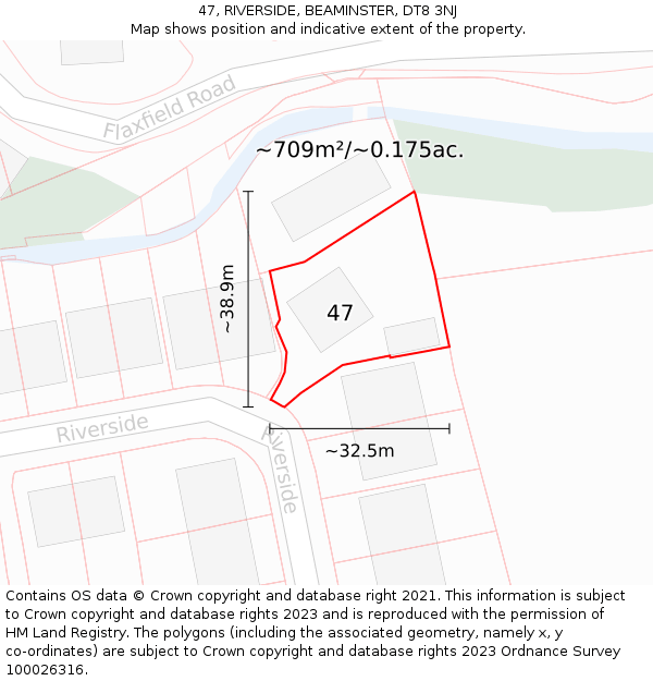 47, RIVERSIDE, BEAMINSTER, DT8 3NJ: Plot and title map