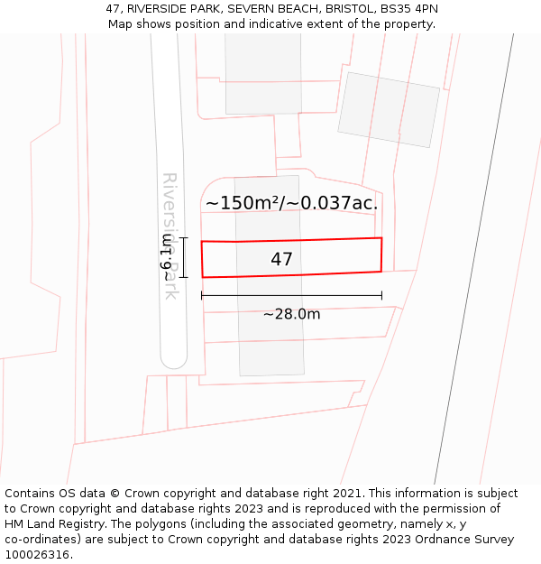 47, RIVERSIDE PARK, SEVERN BEACH, BRISTOL, BS35 4PN: Plot and title map