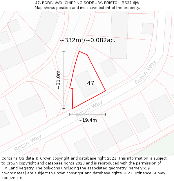 47, ROBIN WAY, CHIPPING SODBURY, BRISTOL, BS37 6JW: Plot and title map