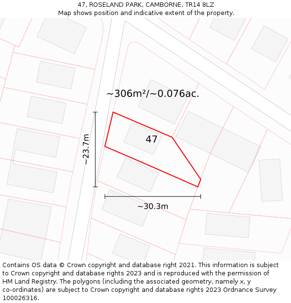 47, ROSELAND PARK, CAMBORNE, TR14 8LZ: Plot and title map