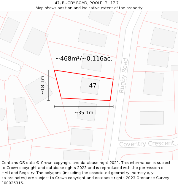 47, RUGBY ROAD, POOLE, BH17 7HL: Plot and title map