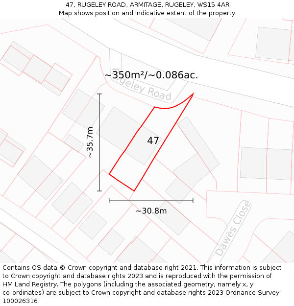 47, RUGELEY ROAD, ARMITAGE, RUGELEY, WS15 4AR: Plot and title map