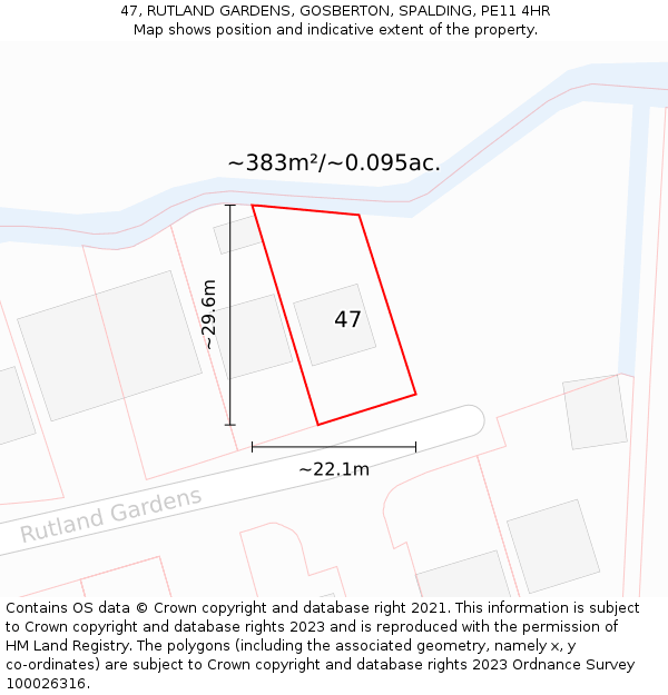 47, RUTLAND GARDENS, GOSBERTON, SPALDING, PE11 4HR: Plot and title map