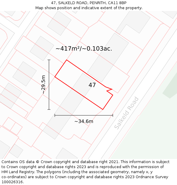 47, SALKELD ROAD, PENRITH, CA11 8BP: Plot and title map