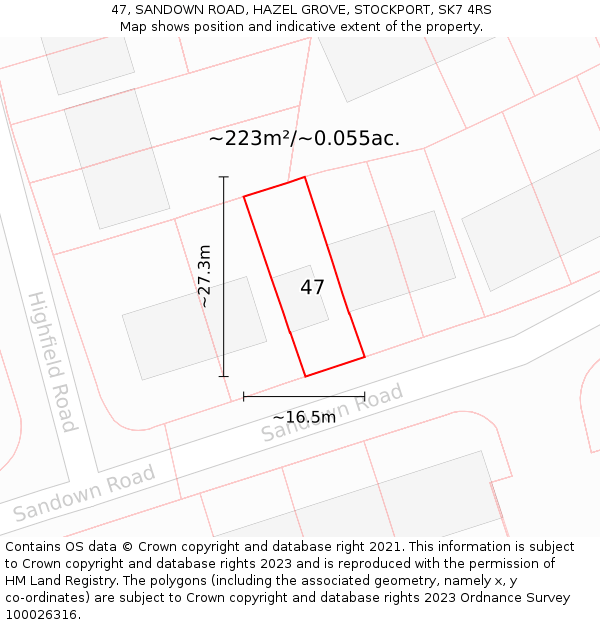 47, SANDOWN ROAD, HAZEL GROVE, STOCKPORT, SK7 4RS: Plot and title map