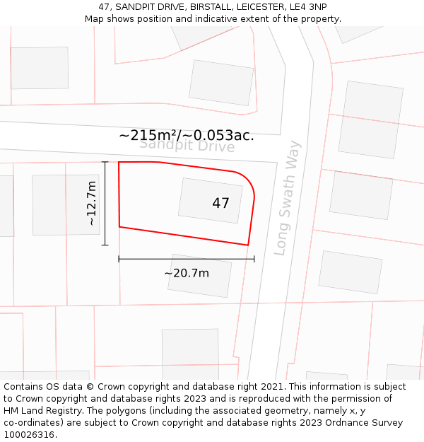 47, SANDPIT DRIVE, BIRSTALL, LEICESTER, LE4 3NP: Plot and title map