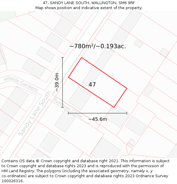 47, SANDY LANE SOUTH, WALLINGTON, SM6 9RF: Plot and title map