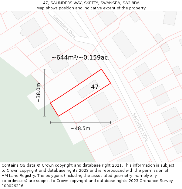 47, SAUNDERS WAY, SKETTY, SWANSEA, SA2 8BA: Plot and title map