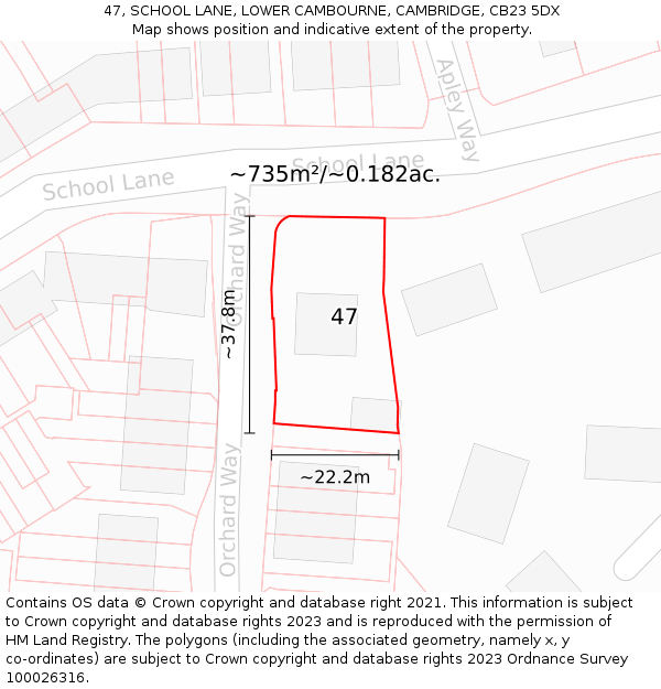 47, SCHOOL LANE, LOWER CAMBOURNE, CAMBRIDGE, CB23 5DX: Plot and title map