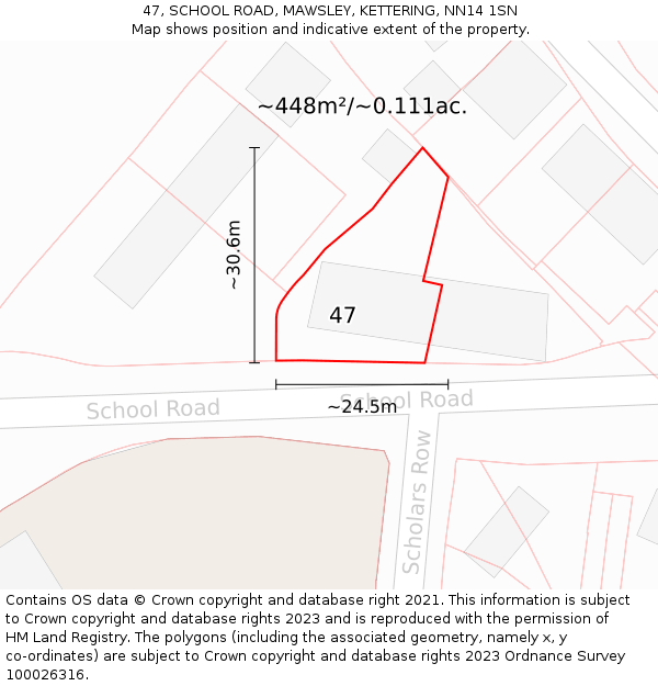 47, SCHOOL ROAD, MAWSLEY, KETTERING, NN14 1SN: Plot and title map