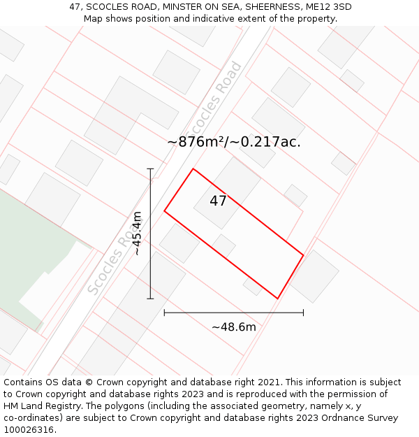 47, SCOCLES ROAD, MINSTER ON SEA, SHEERNESS, ME12 3SD: Plot and title map