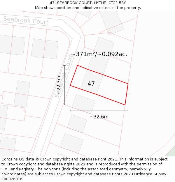 47, SEABROOK COURT, HYTHE, CT21 5RY: Plot and title map