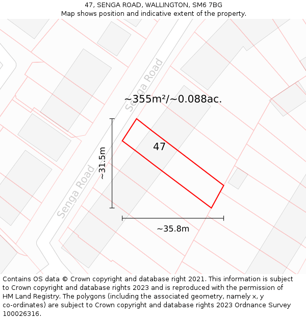 47, SENGA ROAD, WALLINGTON, SM6 7BG: Plot and title map
