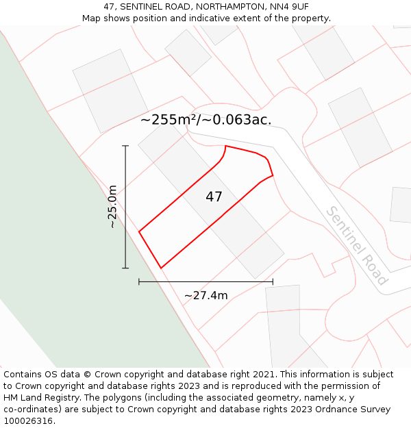 47, SENTINEL ROAD, NORTHAMPTON, NN4 9UF: Plot and title map