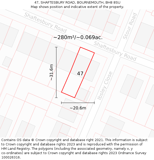 47, SHAFTESBURY ROAD, BOURNEMOUTH, BH8 8SU: Plot and title map