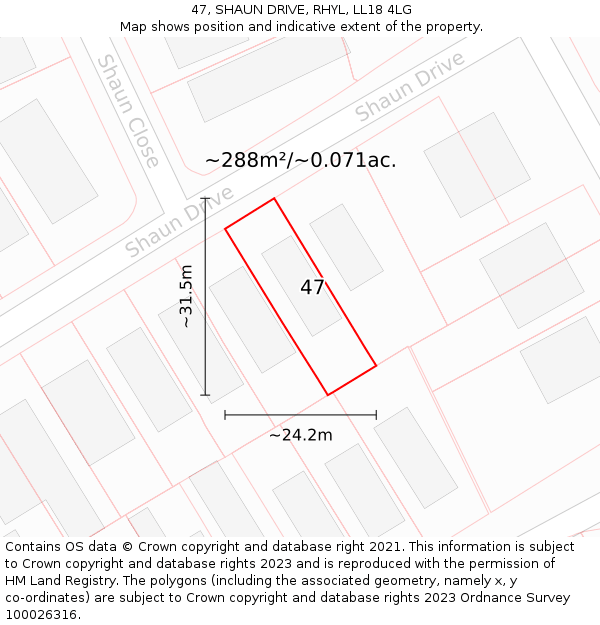 47, SHAUN DRIVE, RHYL, LL18 4LG: Plot and title map