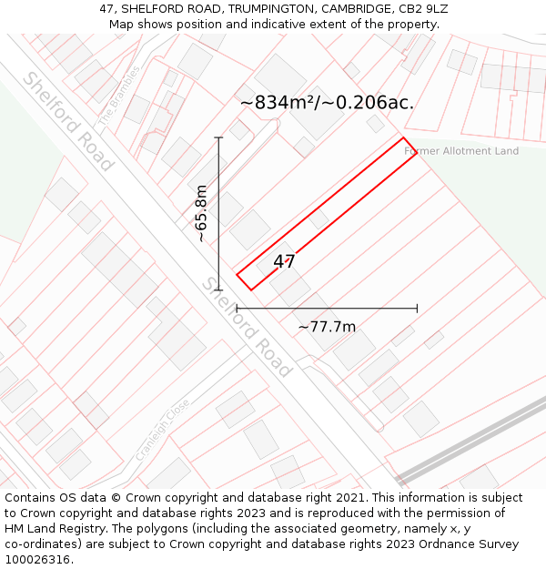 47, SHELFORD ROAD, TRUMPINGTON, CAMBRIDGE, CB2 9LZ: Plot and title map