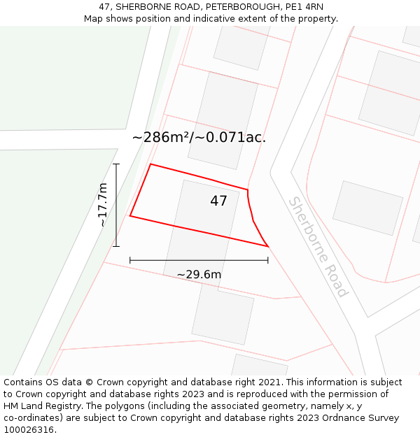 47, SHERBORNE ROAD, PETERBOROUGH, PE1 4RN: Plot and title map