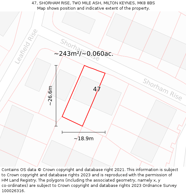 47, SHORHAM RISE, TWO MILE ASH, MILTON KEYNES, MK8 8BS: Plot and title map