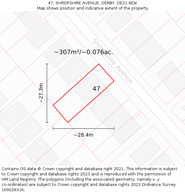 47, SHROPSHIRE AVENUE, DERBY, DE21 6EW: Plot and title map