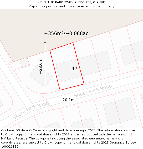 47, SHUTE PARK ROAD, PLYMOUTH, PL9 8RD: Plot and title map