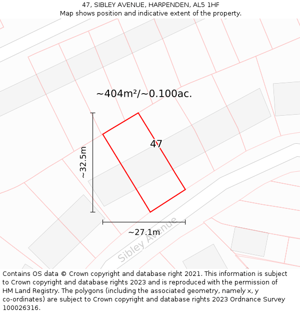 47, SIBLEY AVENUE, HARPENDEN, AL5 1HF: Plot and title map