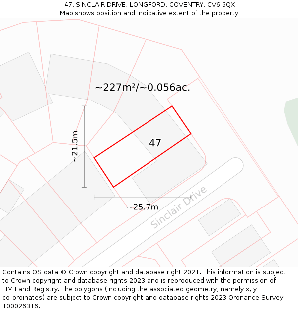 47, SINCLAIR DRIVE, LONGFORD, COVENTRY, CV6 6QX: Plot and title map