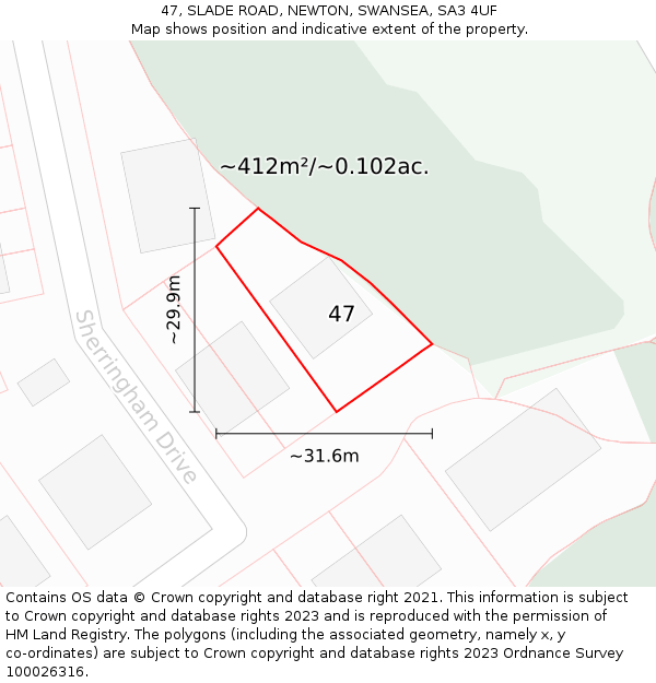 47, SLADE ROAD, NEWTON, SWANSEA, SA3 4UF: Plot and title map