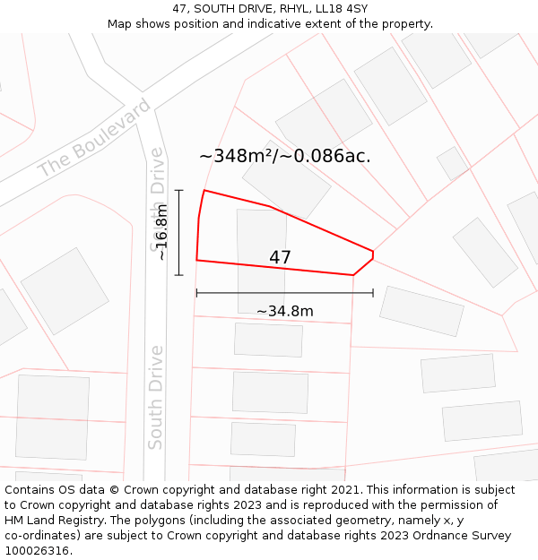 47, SOUTH DRIVE, RHYL, LL18 4SY: Plot and title map