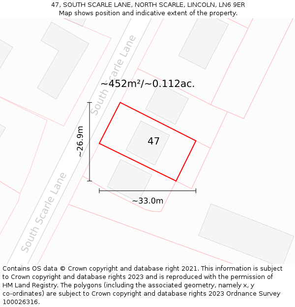 47, SOUTH SCARLE LANE, NORTH SCARLE, LINCOLN, LN6 9ER: Plot and title map