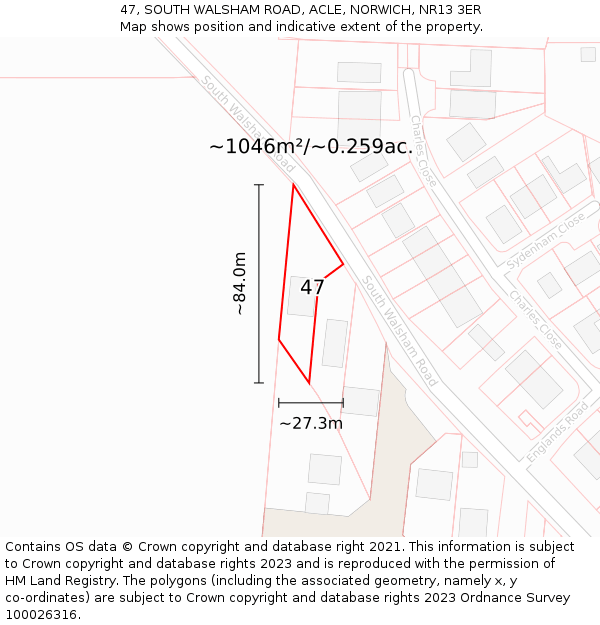 47, SOUTH WALSHAM ROAD, ACLE, NORWICH, NR13 3ER: Plot and title map