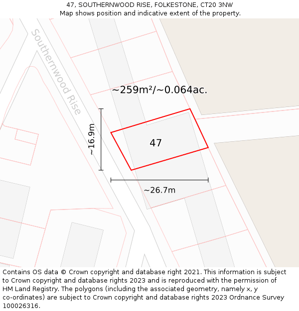 47, SOUTHERNWOOD RISE, FOLKESTONE, CT20 3NW: Plot and title map