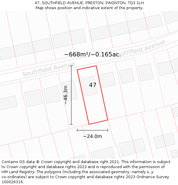 47, SOUTHFIELD AVENUE, PRESTON, PAIGNTON, TQ3 1LH: Plot and title map