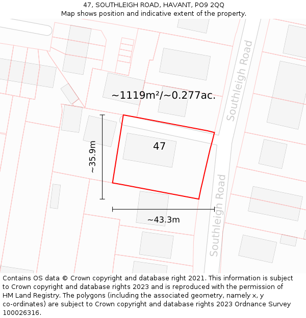 47, SOUTHLEIGH ROAD, HAVANT, PO9 2QQ: Plot and title map