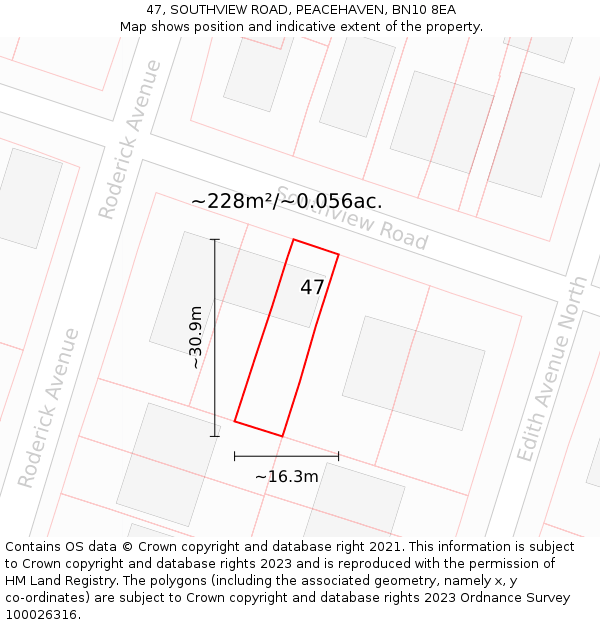 47, SOUTHVIEW ROAD, PEACEHAVEN, BN10 8EA: Plot and title map