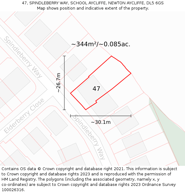 47, SPINDLEBERRY WAY, SCHOOL AYCLIFFE, NEWTON AYCLIFFE, DL5 6GS: Plot and title map