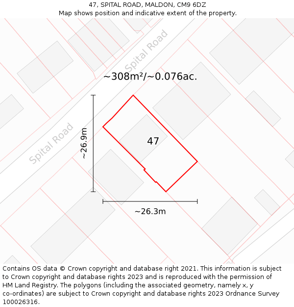 47, SPITAL ROAD, MALDON, CM9 6DZ: Plot and title map