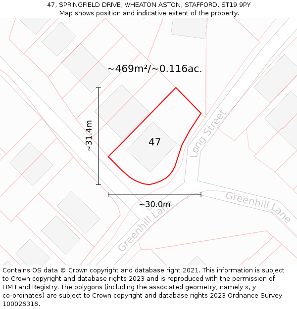 47, SPRINGFIELD DRIVE, WHEATON ASTON, STAFFORD, ST19 9PY: Plot and title map