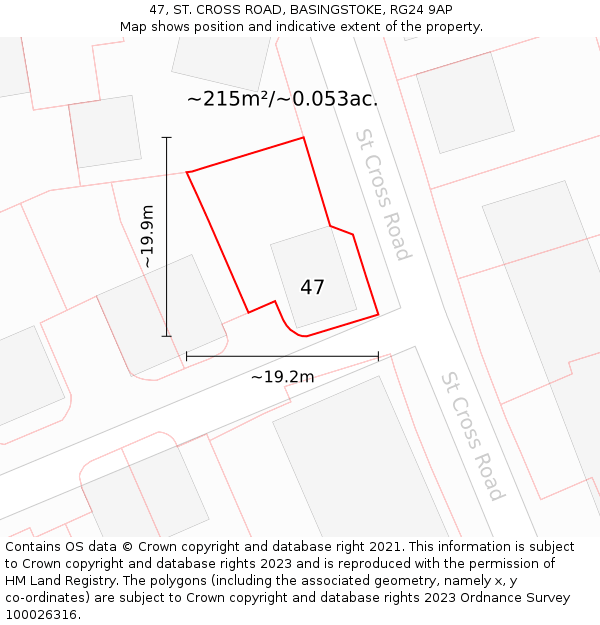 47, ST. CROSS ROAD, BASINGSTOKE, RG24 9AP: Plot and title map