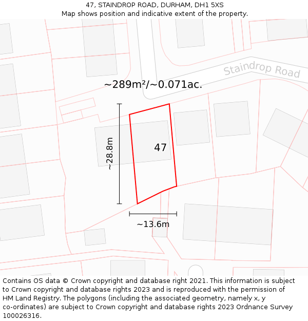 47, STAINDROP ROAD, DURHAM, DH1 5XS: Plot and title map