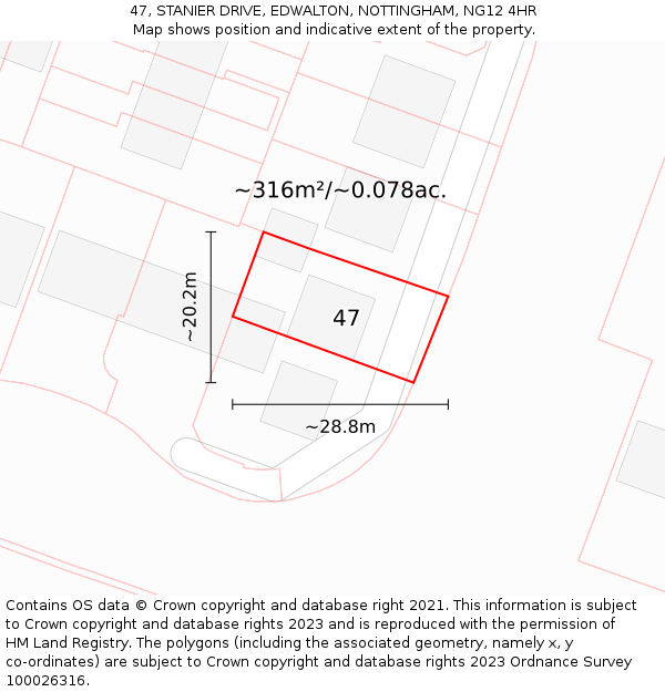 47, STANIER DRIVE, EDWALTON, NOTTINGHAM, NG12 4HR: Plot and title map